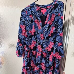 Lilly Pulitzer 8 Navy ITS OFISHELL GABRIEL TUNIC DRESS Lileeze 3/4 Sleeves